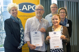 Craig Keenan and Beverley Watkins receive their certificates - October 2016. With (LR) Carol Storer, Matthew Howgate and Vicky Ling Photo: Robert Aberman.